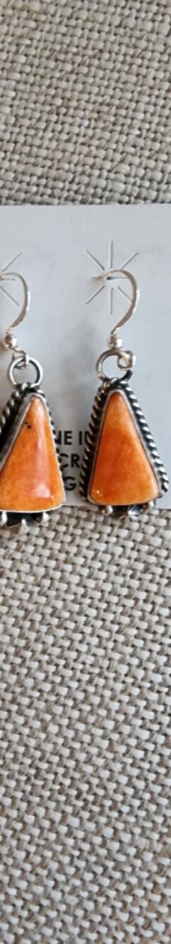 Orange Spiny Stone Teardrop Earrings - Women Jewelry Sterling Silver Navajo